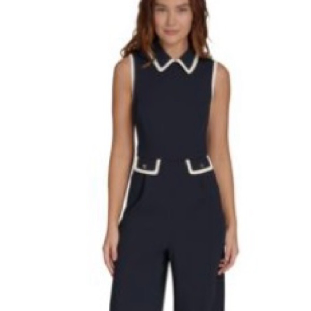 Tommy Hilfiger
Women's Collared Contrast-Trim Sleeveless Straight-Leg Jumpsuit